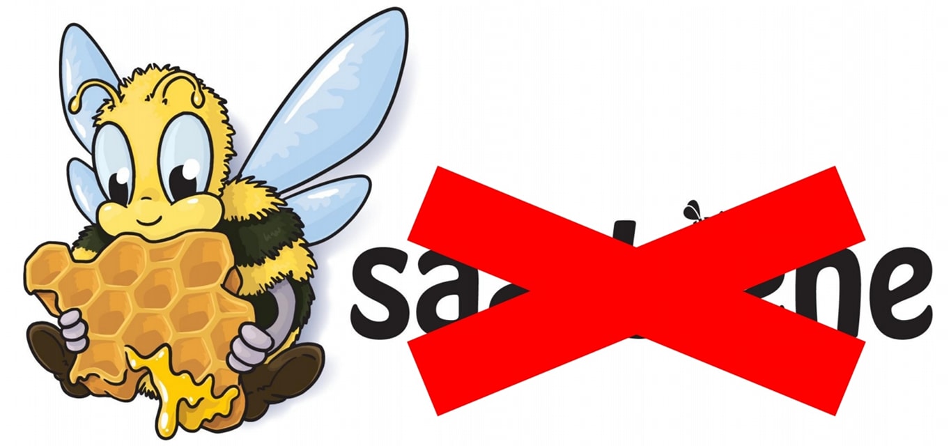 Logo der SaarBiene mit rot durchgestrichenem Schriftzug